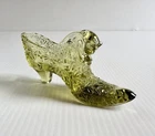 Vintage Fenton Hobnail Olive Green Glass Shoe with Cat Head Art Glass Slipper