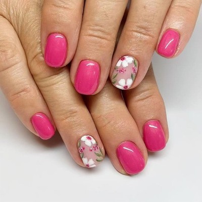 24x Short Square False Nail Flowers Artificial Nail Glossy Press On Nail
