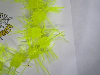 Fuzzy Chartreuse Dice  with matching wigglers 5 pack Made in USA bin 1
