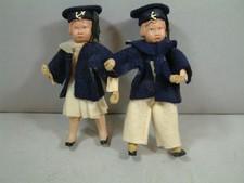 3.5" Antique Pair German Celluloid Sailor Dolls A/O Felt Costumes Display Ready