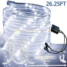 26.25FT Cool White Thick LED Rope Light Accent Indoor Outdoor Waterproof 8 Modes