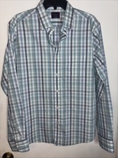 UNTUCKit Mens Shirt Large Blue Green White Checkered Plaid Button Up Long Sleeve