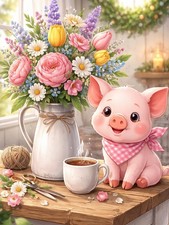 Cute Pig Diamond Art Kit for Adults 12x16 Inch 5D DIY Animal Wall Decor