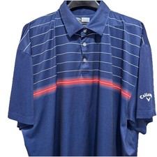 Callaway Opti-Dri Polo Shirt Mens Size 2X Blue Golf Stretch S/S Red Stripe Golf