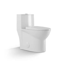 One-Piece 1.1/1.6 GPF Dual Flush Elongated Toilet in Glossy White, Soft Close Se