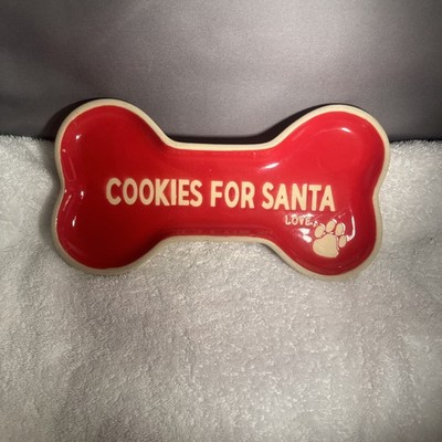 Mud Pie Dog Bone Shaped Tray Cookies For Santa Red White 8.5  Ceramic