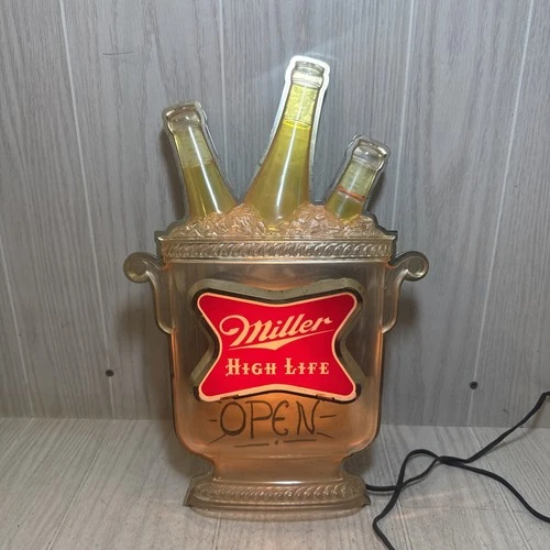 VTG Miller High Life Beer Bottles in Ice Bucket Bar Light Sign 16”