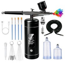 Cordless Airbrush Kit with Compressor,48 PSI High-Pressure, 6000mAh Black
