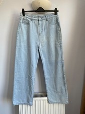 BNWT Boohoo Light Bleach Wash Wide Leg High-Waisted Boyfriend Jeans, Size 14