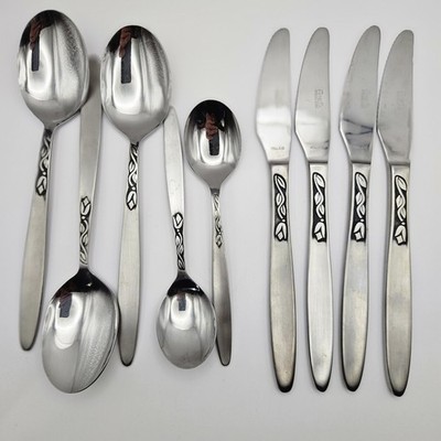 Lot Of 9 Amefa Tulip Time Stainless Holland Flatware Spoons Knives Replacements