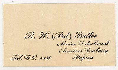 1930s US Marine American Embassy Guard Peking China Chinese Business Card 4 F202