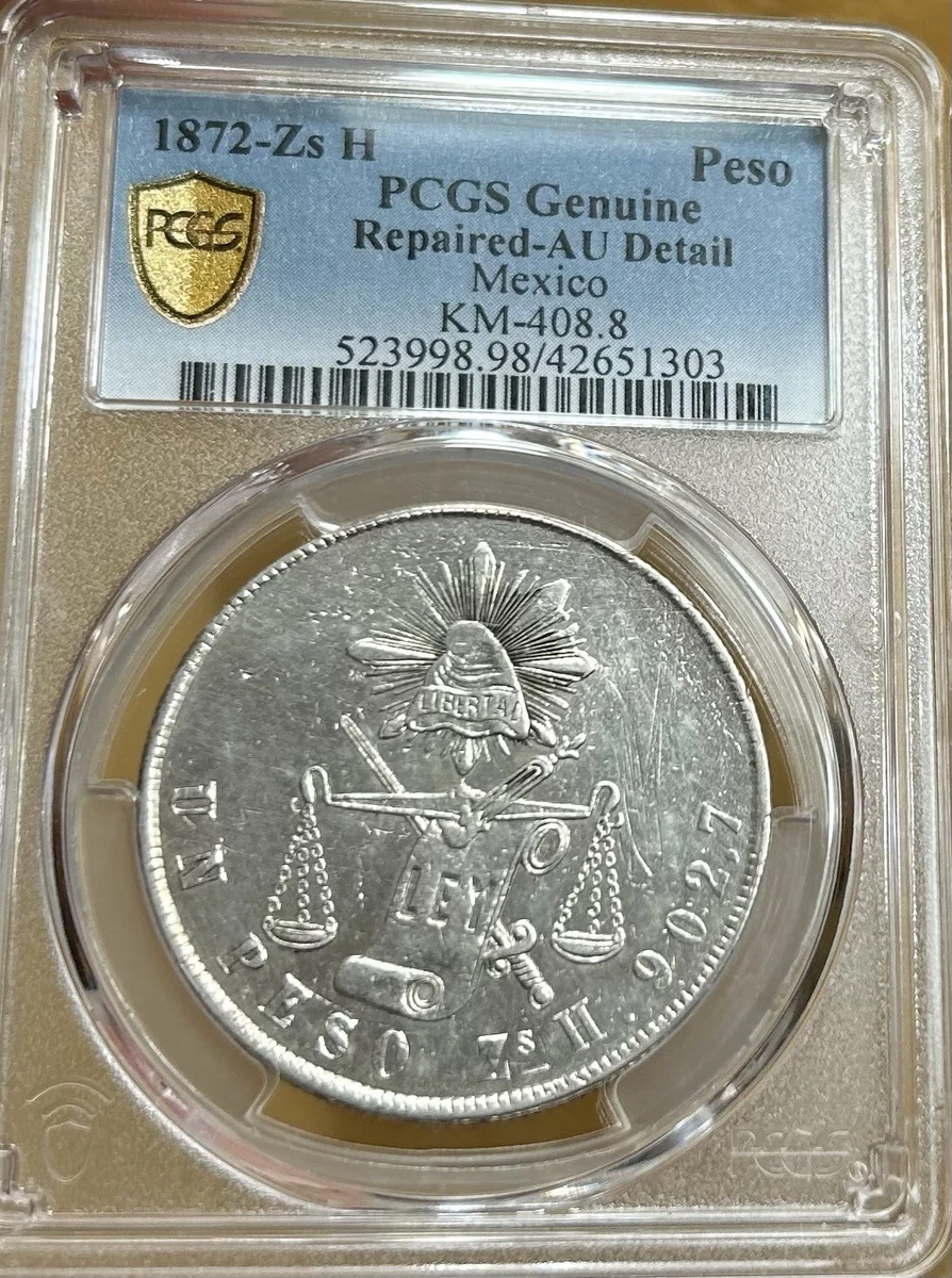 N4282【メキシコ】1872年50セント 古銭 銀製 詳細不明？ 1872 年银色