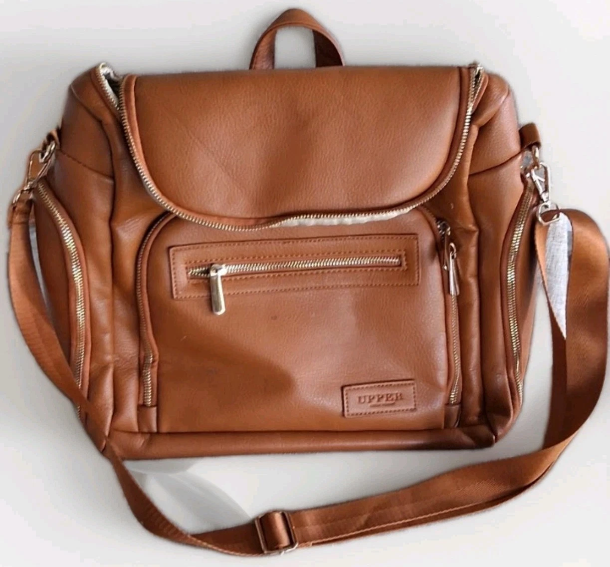 Madison Vegan Leather Diaper Bag Backpack Shoulder Strap Changing Mat Brown