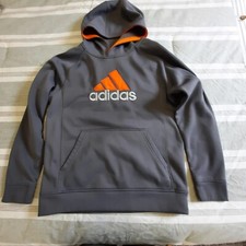 Adidas Hoodie XL 18 Youth Gray Orange Spell Out Logo Gray ClimaWarm Polyester