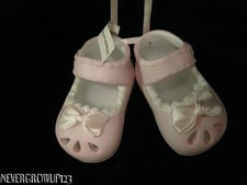 BABY'S 1ST CHRISTMAS GIRL ORNAMENT CERAMIC BABY SHOES BOOTIES NWT