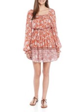 NEW Wonderly Junior's Square Neck Boho Peasant Smocked Waist Dress Size Medium M