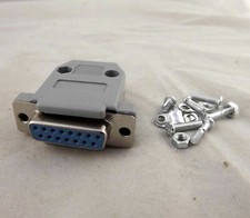 DB15 Female Jack 15 Pin 2 Rows D-Sub Connector Gray Plastic Hood Cover Backshell