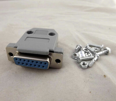 DB15 Female Jack 15 Pin 2 Rows D-Sub Connector Gray Plastic Hood Cover Backshell