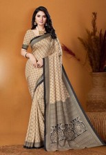 Printed Daily Wear Art Silk Saree  Beige 