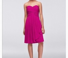 David's Bridal Begonia Pink Chiffon Strapless Bridesmaid Prom Party Dress 6