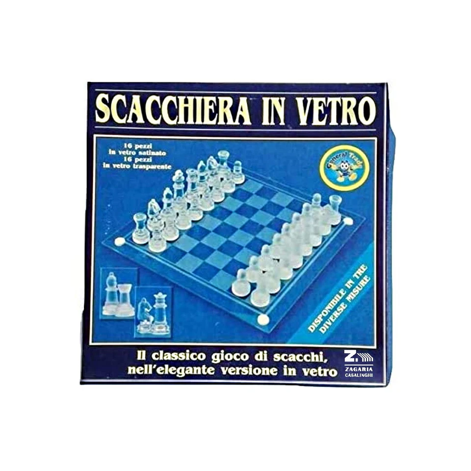 SCACCHI SCACCHIERA BASE IN VETRO PEDINE LUCIDE E SATINATE BLU CM 19,5 X 19,5 - Immagine 2 di 4