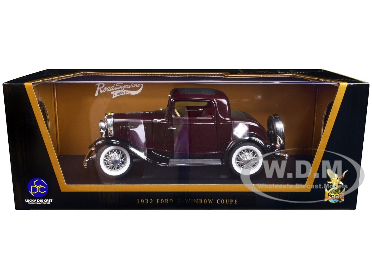 1932 FORD 3-WINDOW COUPE BURGUNDY 1/18 DIECAST MODEL BY ROAD