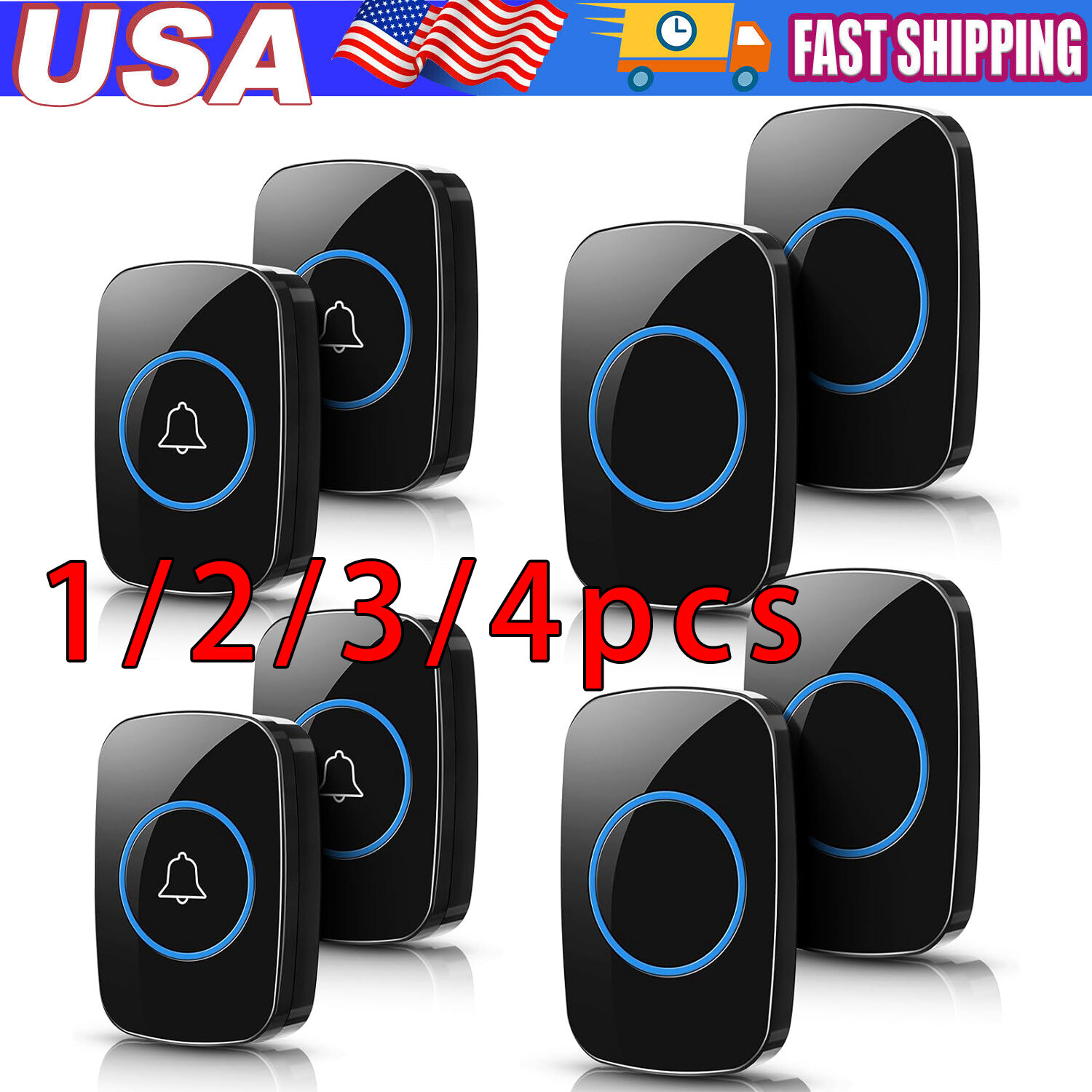 2Wireless Doorbell Chime Waterproof Plugin Receiver Adjustab