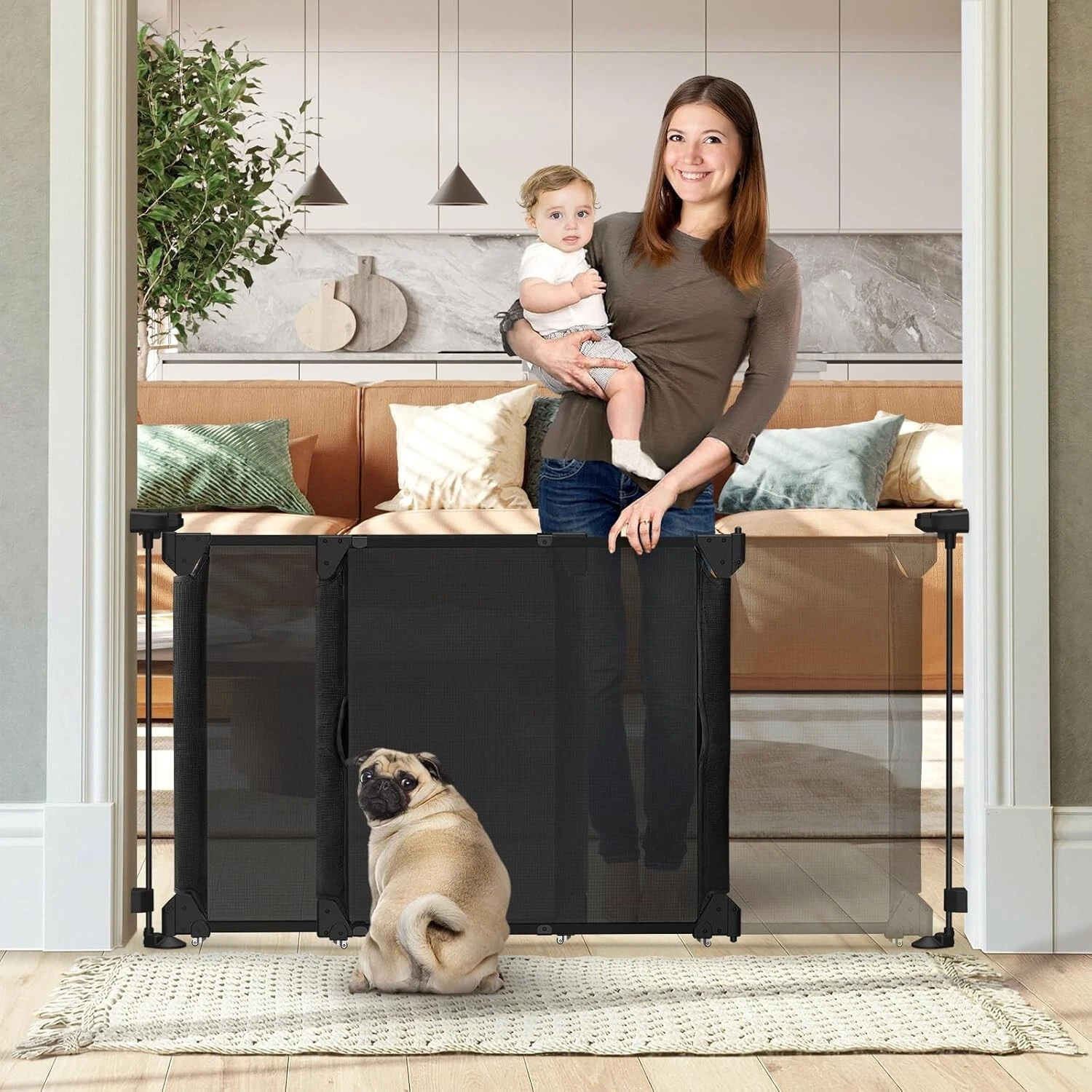 AMAZKRUS Foldable Baby Gate Adjustable Doorways Dog W: 80-140 x 75cm Tall HSEGAR