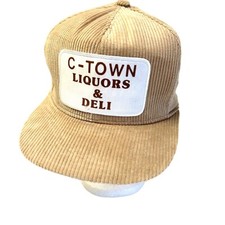 Vtg 70 80's CORDUROY Trucker Hat C-TOWN LIQUORS DELI Snapback RARE Baseball Cap