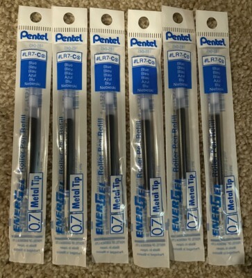 LR7-C Pentel EnerGel Roller Pen Refill, 0.7mm Medium, Blue Ink, Pack of 6
