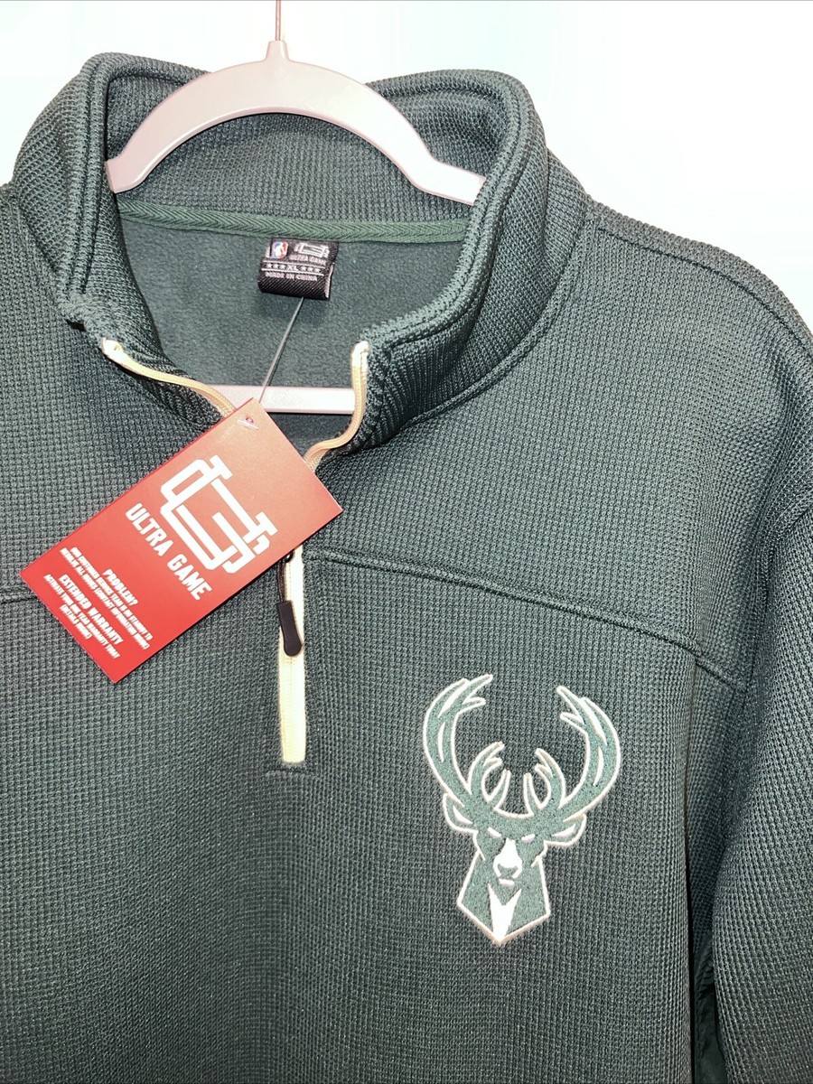 Ultra Game Milwauke Bucks Men's 1/4 Zip Fleece Pullover Sweatshirt