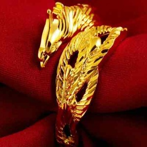 Authentic Elegant 24K .9999 Fine Yellow Gold Plated Jewelry Auspicious Phoenix Open Ring