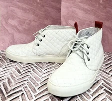 EUC $275 DEL TORO White LEATHER QUILTED HIGH Mid TOP CHUKKA SNEAKERs US SIZE 9