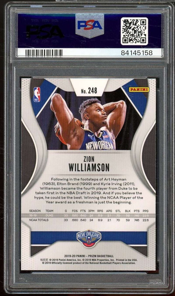 Zion Williamson Rookie Card 2019-20 Panini Prizm #248 PSA 10 | eBay
