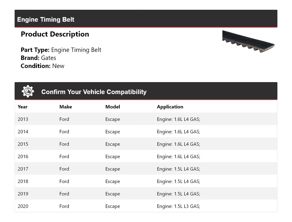 Ремень ГРМ для двигателя Ford Escape 2013-2020 годов выпуска ворота 2014 2015 2016 2017 2018 2019 годов выпуска - Изображение 2 из 4