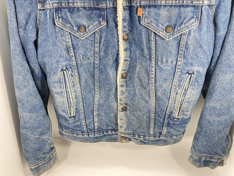 Chaqueta de Camionero Levis Orange Tab Sherpa Denim Hombres Talla 40 Azul A Presión De Colección EE. UU. Foto 3 de 4