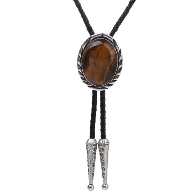 Big Tiger-eye Stone Western Cowboy Mens BOLO Tie Slide Clip PU Rope 40'' Wedding