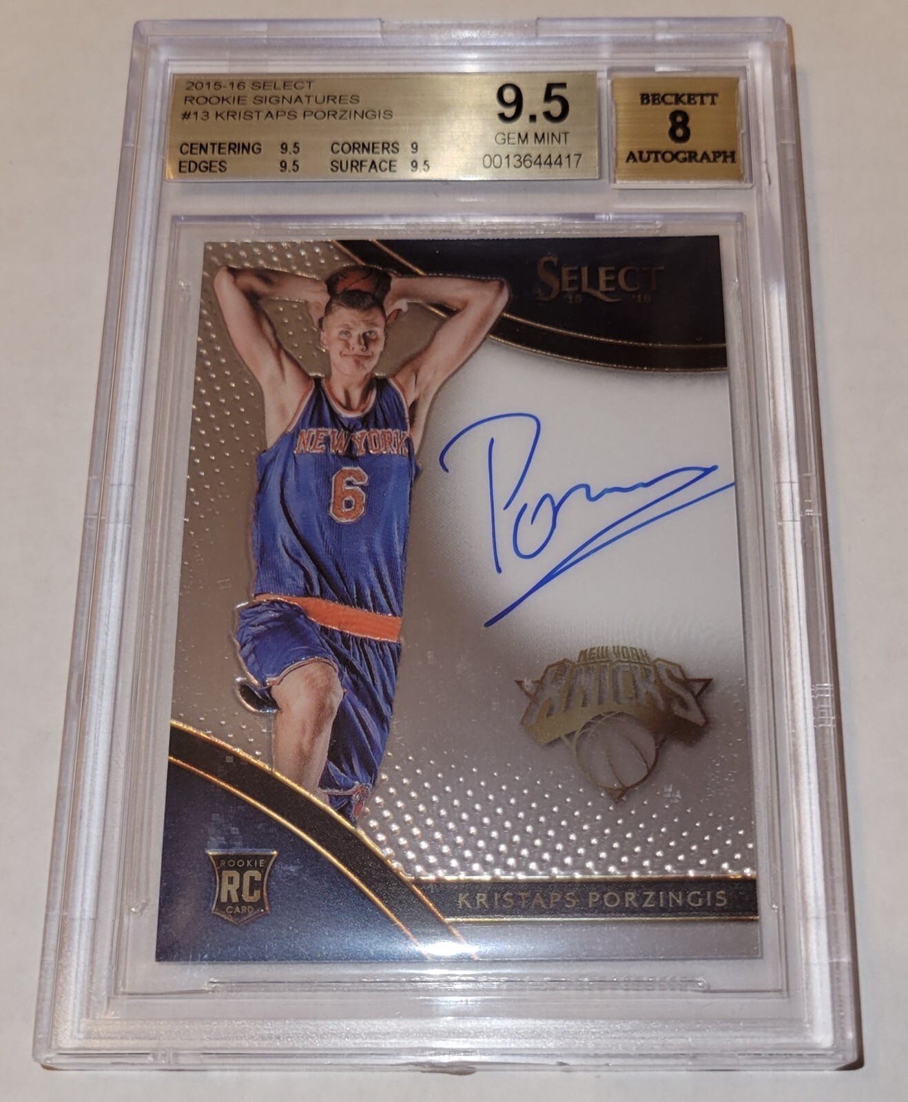 KRISTAPS PORZINGIS 2015 PANINI SELECT ROOKIE AUTO AUTOGRAPH CARD BGS