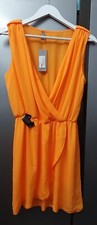 Love Topshop Orange Wrap Dress Size L Sleeveless V Neck Lined Short Summer Dress