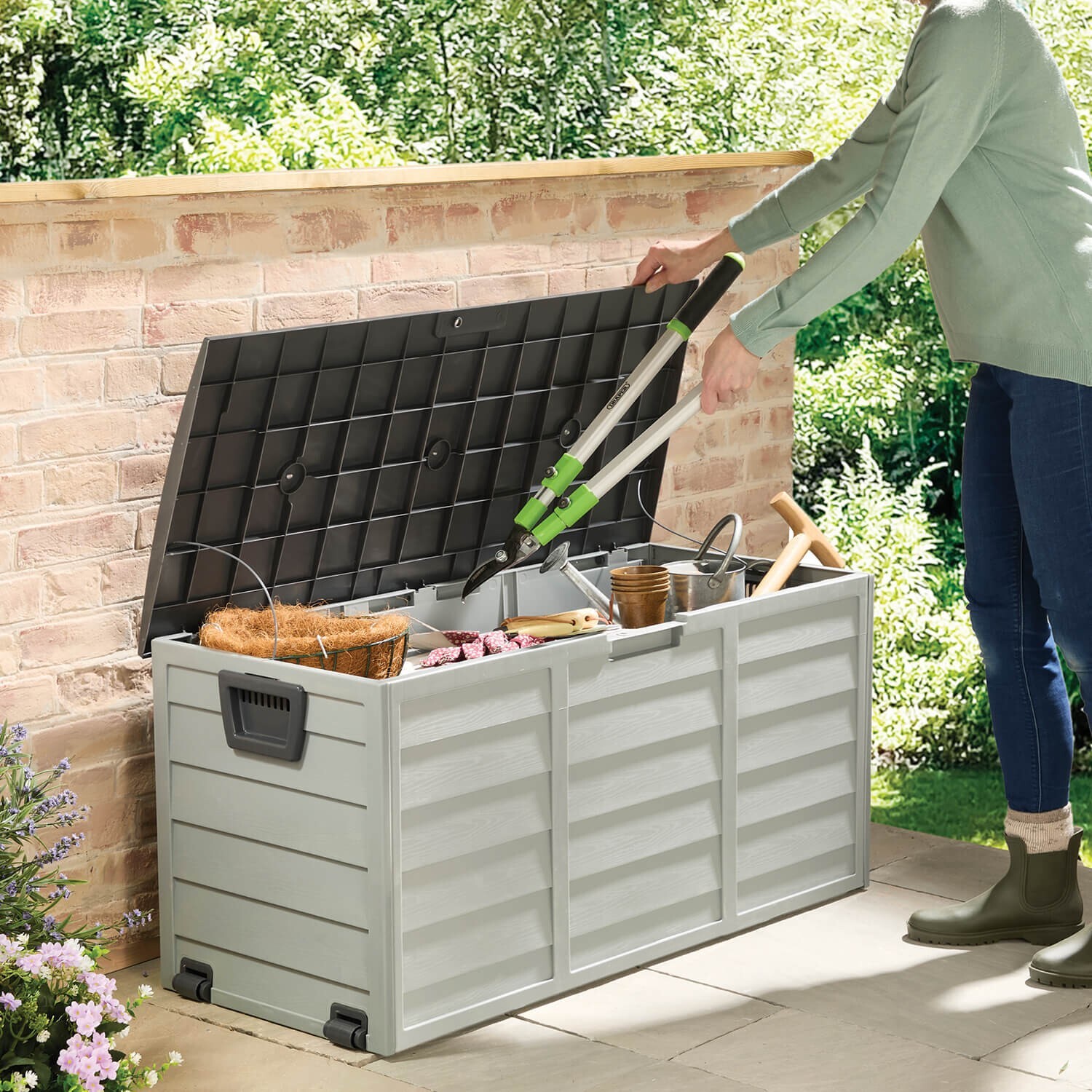 290L Wheeled Garden Storage Box Store Tools Cushions Toys Furniture ...