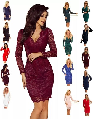 Numoco Kleid Minikleid Etuikleid Abendkleid Spitze figurbetont lange Ärmel