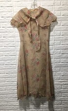 Vintage 1920s 30s Floral Dress Scallop Hem w/Shawl Capelet Sz S 34 Novelty Voile