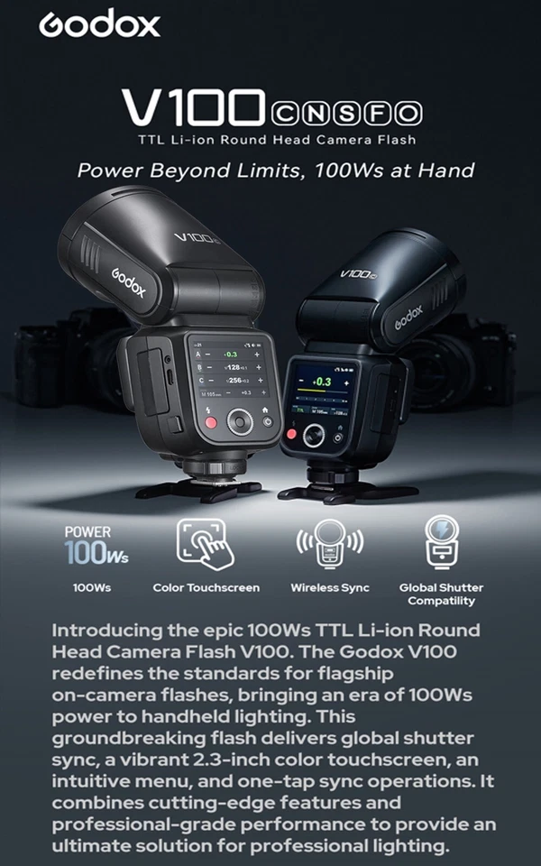Godox V100N V100-N 2.4G TTL Round Head Camera Flash Speedlite for Nikon Cameras - Image 2 of 4