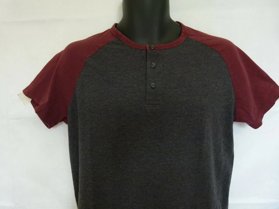Jack & Jones Hombre Manga Corta Henley Botones Algodón Borgoña/Gris Junior M Foto 2 de 4