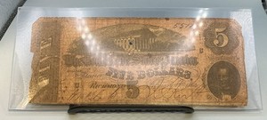 1864 $5 Confederate States of America Five Dollar Note T-69