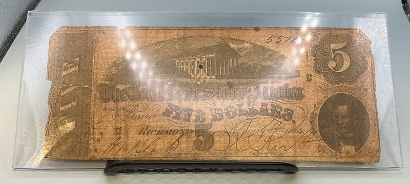 1864 $5 Confederate States of America Five Dollar Note T-69