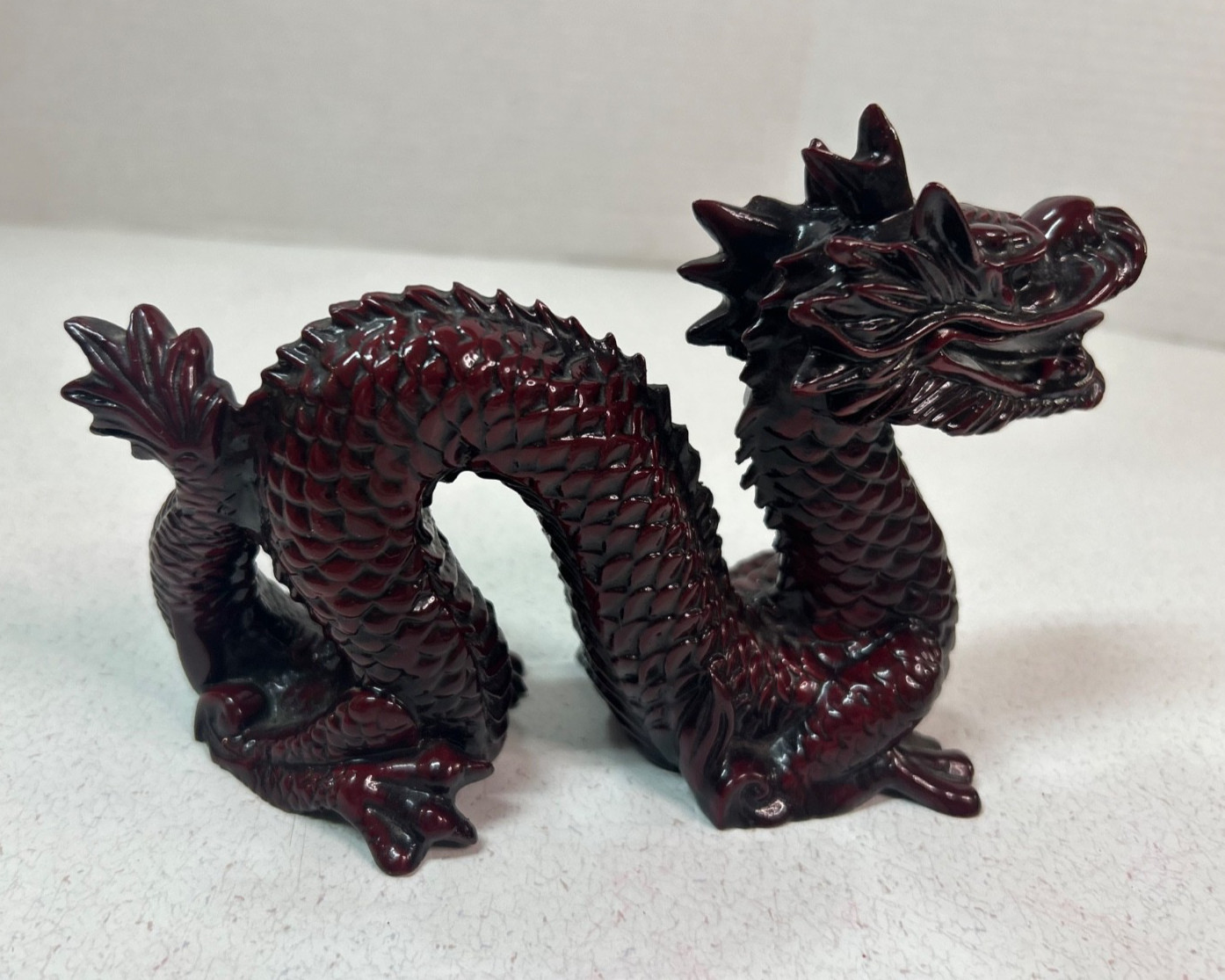 Vintage Chinese Red Resin Dragon Figure Asian Oriental 5" x 8" Figurine Decor