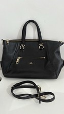 Coach Black Pebbled Leather Satchel Bag Zip Closure Detachable Adjustable Strap