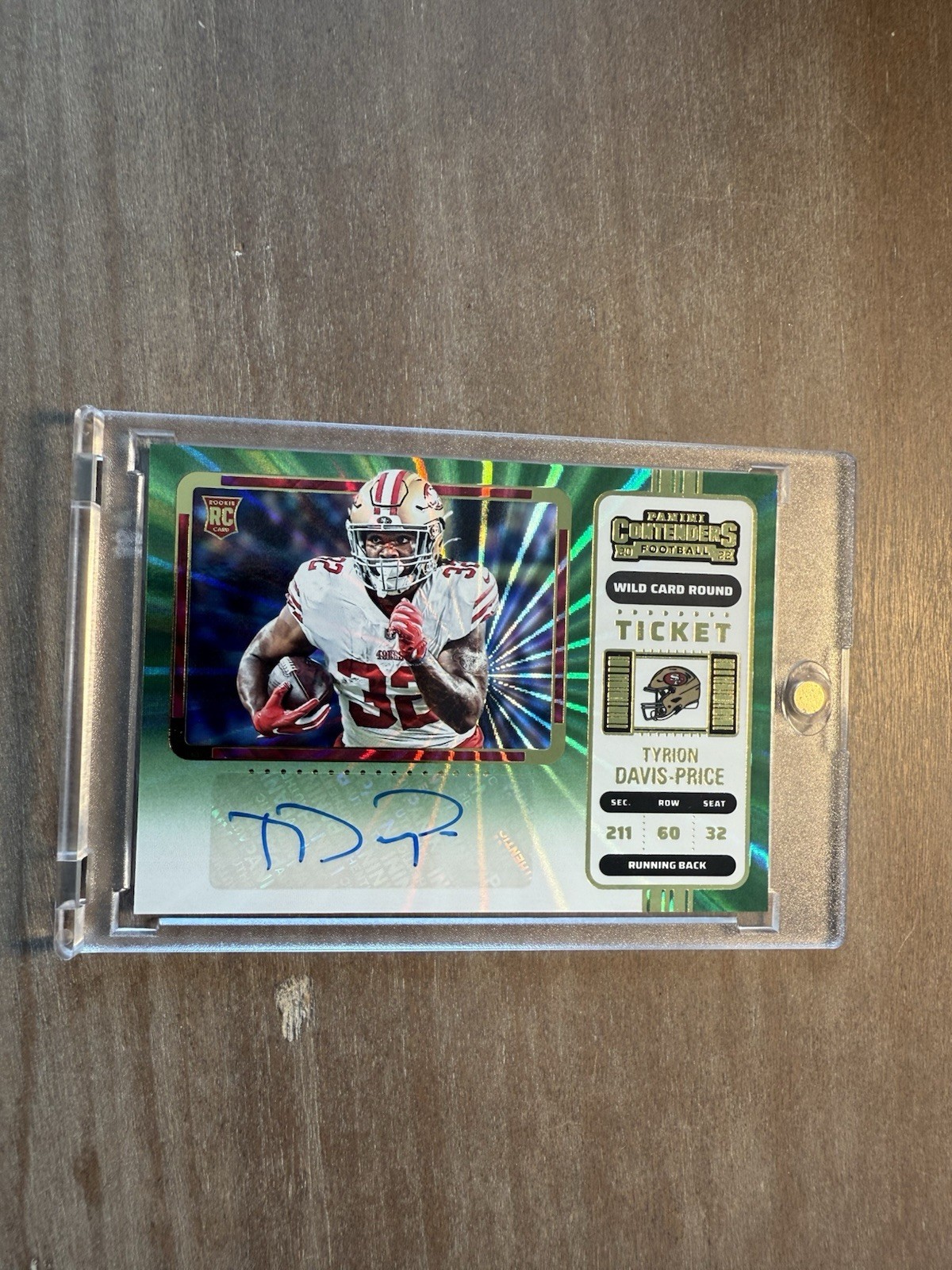 2022 Contenders Tyrion Davis-Price Auto RC Green Laser #139 SP Wild Card Rookie