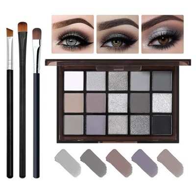 Black Smokey Grey Eyeshadow Palette, 15 Colors Shimmer Matte Eye Shadow E 